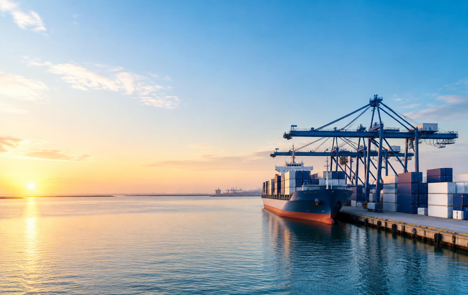 Cargo ship at an international container port